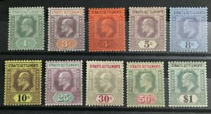 MALAYA Straits Settlements 1902-03 KE VII 1c-$1 MLH wmk CA SG #110a-119 M3236