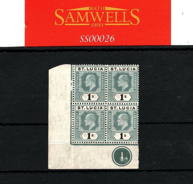 ST LUCIA KEVII Stamp SG.74 1s (1905) Corner PLATE BLOCK{4} LMM/UMM MNH SS26