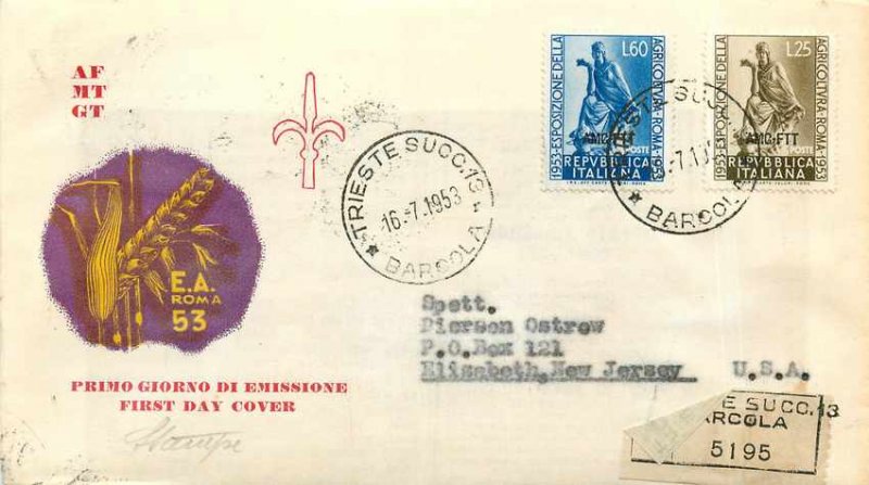 Cover Italia Italy AMG FTT Agriculture FDC 1953