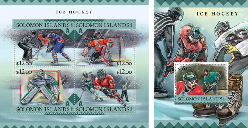 Solomon Islands Ice Hockey Winter Sports MNH stamp set 2 sheets