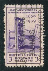 US #857 Printing Tercentenary, used (0.20)