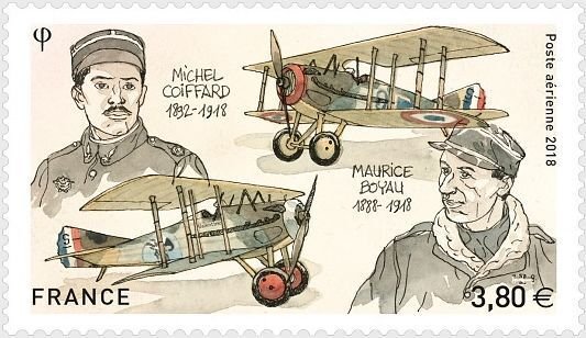 France 2018 WWI French flying aces Michel Coiffard and Maurice Boyau stamp MNH