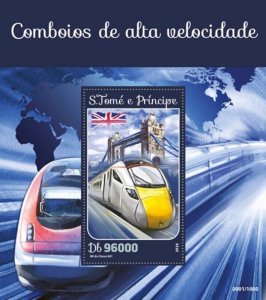 St Thomas - 2016 High-speed Trains - Stamp Souvenir Sheet - ST16208b