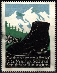 Vintage Germany Poster Stamp Brand Alpen King J. G. Martin Söhne Shoe Factory