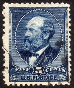 1888, US 5c, Garfield, Used, face free cancel, Sc 216