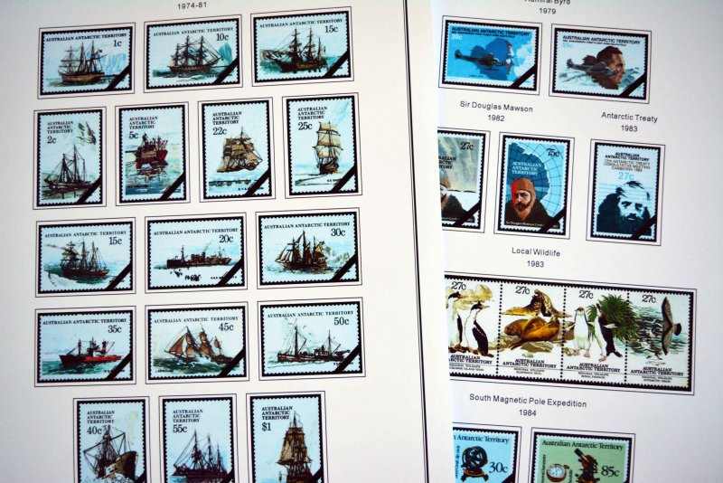 COLOR PRINTED AUSTRALIAN ANTARCTIC 1957-2020 STAMP ALBUM PAGES (44 illus. pages)