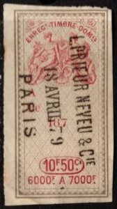 Vintage France Revenue 10 Francs & 50 Centimes Tax On Goods and Services Imperf