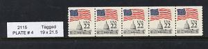 Scott # 2115  unused NH Plate # 4  coil strips of 5