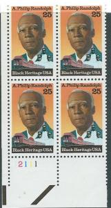 US#2402 25c Philip Randolph plate block of 4  (MNH) CV $2.50