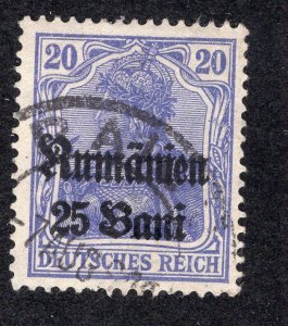 Romania 1918 25b on 20pf blue violet German Occupation, Scott 3N11 used