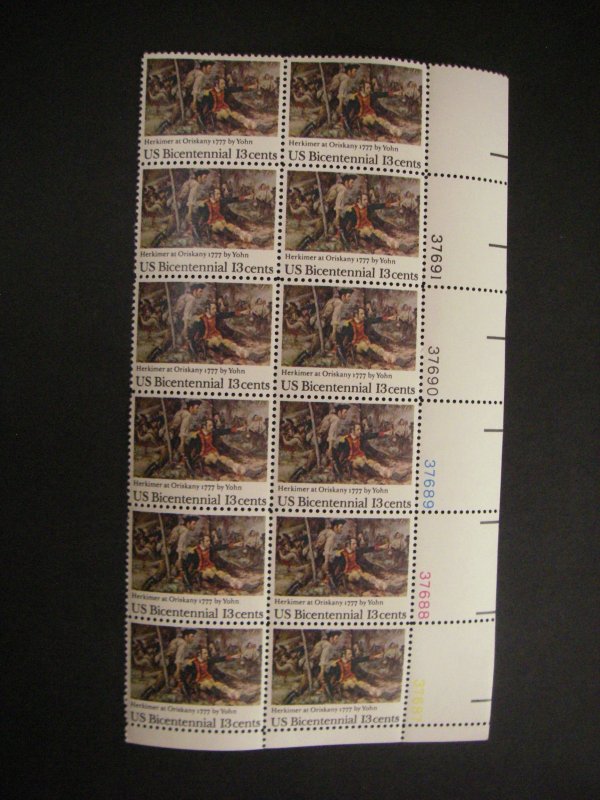 Scott 1722, 13c Battle of Oriskany, Long Plate Strip of 12, PL#37687-90 UR, MNH