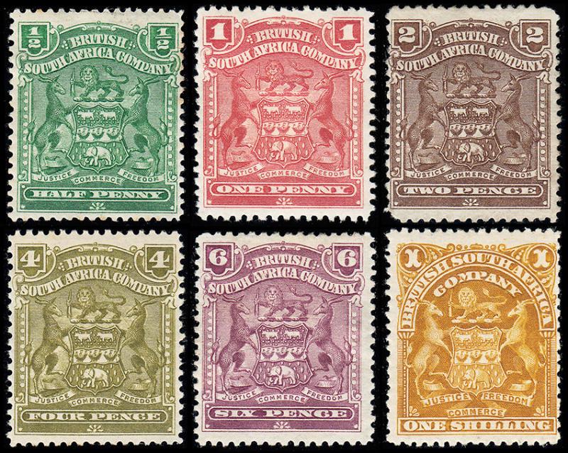 Rhodesia  Scott 59-61, 64-66 (1898-1908) Mint H VF, CV $73.50 B