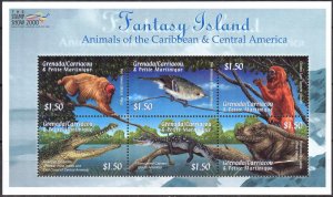 Grenada Carriacou & Petite Martinique 2000 Crocodiles Monkeys Birds Sheet MNH