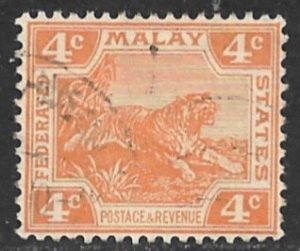 MALAYA 1922-32 4c TIGER Issue Sc 57 VFU