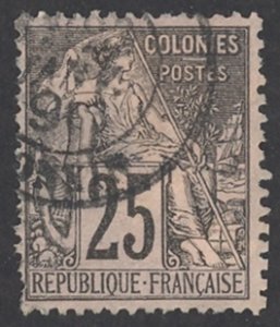 French Colonies Sc# 54 Used 1881-1886 25c black, rose Peace & Commerce