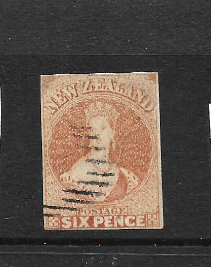 NEW ZEALAND  1859-61  6d  CHESTNUT  FFQ  FU  IMPERF SG 15  CPa5a