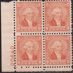 US Stamp 1932 9c Washington Bicentennial 4 Stamp Plate Block MH #714