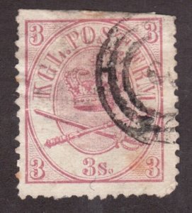 1865 Briefmarke FA 17 - 3s Denmark  3 ring cancel  Used stamp f/vg Cv$75