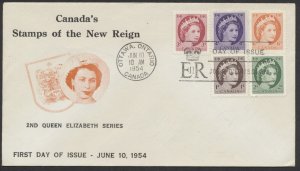 1954 #337/342 JUNE 10 QEII Wilding Combo FDC Personal Cachet Ottawa