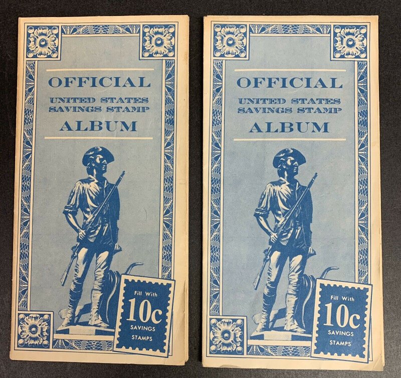 Lot of 2 Official Savings Stamp Albums,10c Minuteman, 94 Stamps, Scott #S1