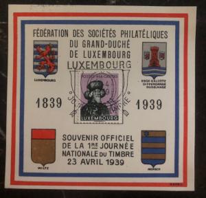 1939 Luxembourg Souvenir Postcard Cover FDC Philatelic Society Centenary Caritas