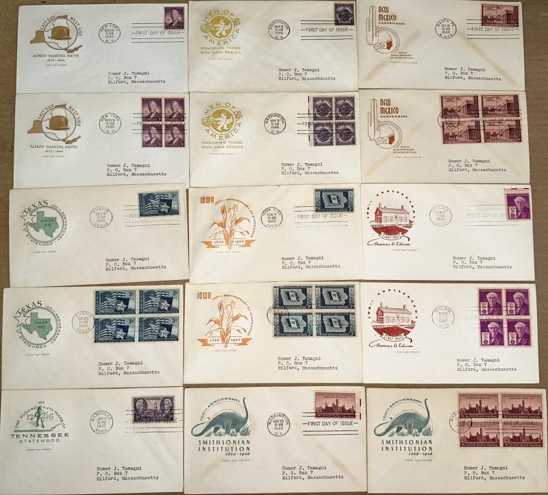 1940s BIG COLLECTION OLD FIRST DAY COVERS SINGLES BLOCKS OF 4 FARNAM 89 DIFF.
