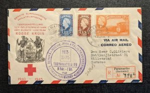 1946 Suriname Roode Kruis FDC Registered Airmail Cover to Willemstad Curacao