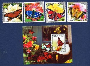 26 - CUBA - Scott 4333-4337 - MNH set & S/S - Butterflies - 2003