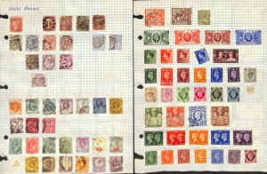 Great Britain Stamp Collection on 13 Qua Pages, 1860-1975 All Different (BK)