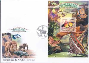 FAUNE OF NIGER 2013 BUTTERFLIES SOUVENIR SHEET  FIRST DAY COVER