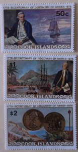 Cook Islands 480-2  MNH Cat $4.55 Capt. Cook, Coin on Stamp Topical Full Set