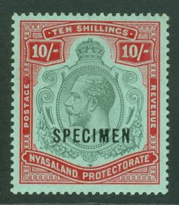 SG 97 Nyasaland 1913-21. 10/- green & scarlet, overprinted specimen...