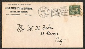 SOUTH CAROLINA & WEST INDIAN EXPOSITION FLAG CANCEL LAUNDRY AD COVER 1900