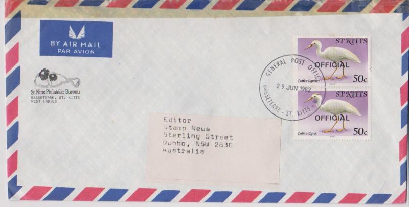 St Kitts 1981 & 1982 3 x Official Covers to the Editor of Stamp News, etc.