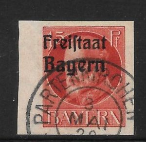 Bavaria - Scott #216 15pf Vermilion Imperf  F VF  Used