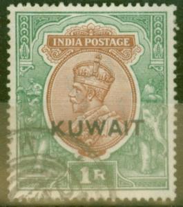 Kuwait 1923 1R Orange-Brown & Dp Turq Green SG12a V.F.U