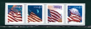 US Scott # 4244 - 4247 42c Flags 2008 Perf 11 MNH coil strip of 4 MNH