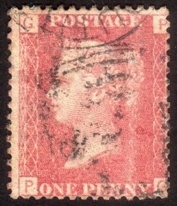 1864, Great Britain, 1p, Used, Penny Red, Sc 33, Sg 43, Plate 187