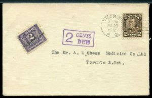 Scarce 2c Postage due 2nd issue J7 on 1932 Arch Issue Canada cover