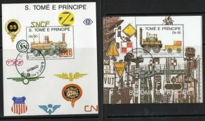 Thematic stamps ST.THOMAS & PRINCE 1990 LOCOMOTIVES 2 M/S Mi.bL.231/2 used