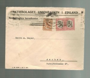 1921 Helsinki Finland Union Bank Cover to Germany