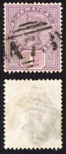 Jamaica SG27 1d Purple and mauve Wmk CA St Anns Bay A73 Pmk