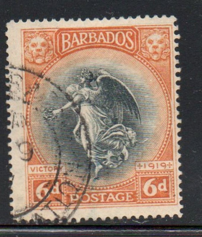 Barbados Sc 147 1920 6d orange & black Victory stamp used