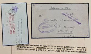 1942 Andalusia Interment Camp South West Africa Censored Cover To Windhoek