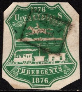 1876 US Cut Square Scott #- U219 3 Cents Pony & Train Postal Stationery Used