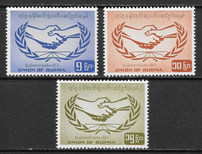 Burma Scott 190-192 Unused HOG - 1965 International Cooperation Year - SCV $5.30