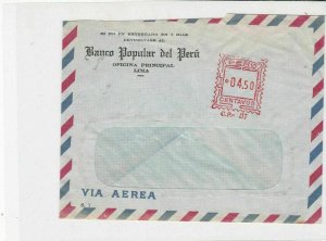 Peru Banco popular del Peru Lima machine cancel air mail stamps cover ref 21631