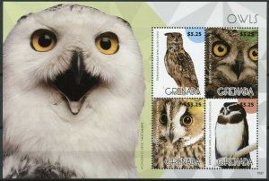 Grenada Birds on Stamps 2015 MNH Owls Spotted Spectacled Eagle Owl 4v M/S II