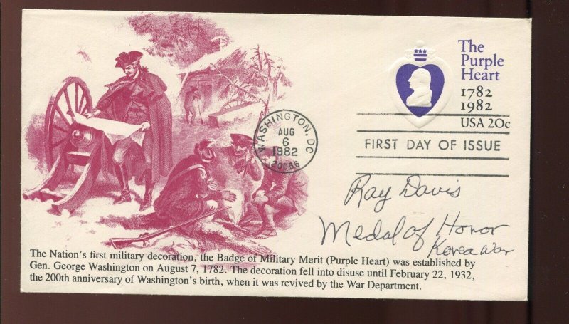 GENERAL RAY DAVIS MARINES MEDAL OF HONOR KOREA WAR SIGNED COVER LV4028