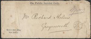 NEW ZEALAND 1879 OPSO cover ex GPO Wellington to Greymouth.................48626